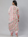 Ahika Women White Pink Ethnic Printed Pure Cotton Kurta With Salwar With Dupatta