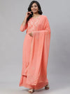 Ahika Women Peach Coloured Yoke Design Pure Cotton Kurta With Palazzos Dupatta