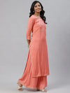 Ahika Women Peach Coloured Yoke Design Pure Cotton Kurta With Palazzos Dupatta