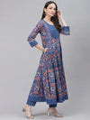 Ahika Women Blue Pink Ethnic Motifs Print Pure Cotton Kurta With Trousers Dupatta