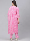 Ahika Women Pink White Bandhani Print Pure Cotton Kurta With Trousers Dupatta