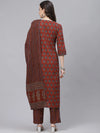 Ahika Women Rust Orange Navy Blue Printed Cotton Kurta With Trousers Dupatta