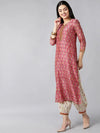 Ahika Women Coral Off White Floral Printed Pure Cotton Kurta With Salwar Dupatta Set