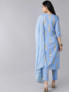 Ahika Women Blue Ethnic Motifs Printed Regular Pure Cotton Kurta With Trousers