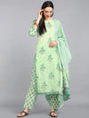 Ahika Women Green Floral Printed Regular Pure Cotton Kurta With Salwar Dupatta Set