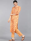 Ahika Women Orange Printed Panelled Pure Cotton Kurti With Palazzos With Dupatta Set