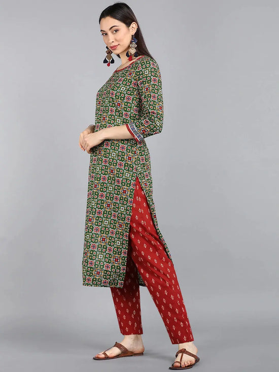 Ahika Women Green Printed Regular Pure Cotton Kurta With Trousers With Dupatta Set