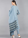 Ahika Women Blue Ethnic Motifs Printed Regular Pure Cotton Kurti With Trousers