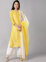 Ahika Women Yellow Ethnic Motifs Embroidered Thread Work Kurta With Trousers Dupatta Set