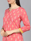 Ahika Women Peach Coloured Yellow Floral Pure Cotton Kurta With Trousers Dupatta