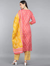 Ahika Women Peach Coloured Yellow Printed Pure Cotton Kurta With Trouser Dupatta