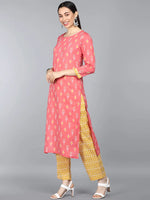 Ahika Women Peach Coloured Yellow Printed Pure Cotton Kurta With Trouser Dupatta