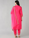 Ahika Women Pink Solid Embroidered Kurta Trousers With Dupatta Vkskd1345