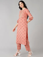 Ahika Women Peach Printed Kurta Trousers With Dupatta