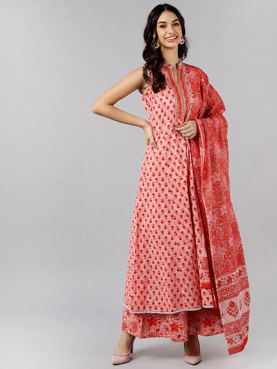 Ahika Women Peach Printed Kurta Palazzos With Dupatta