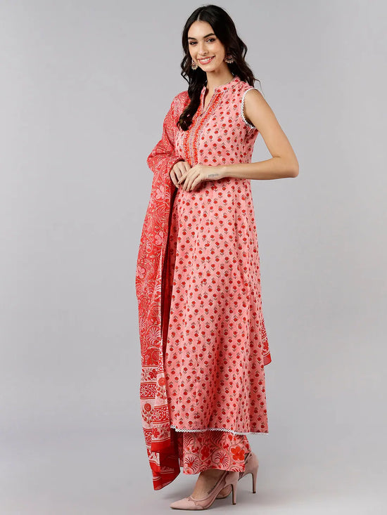 Ahika Women Peach Printed Kurta Palazzos With Dupatta