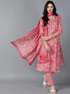 Ahika Women Pink Cotton Printed Kurta Trouser With Dupatta