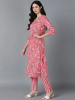 Ahika Women Pink Cotton Printed Kurta Trouser With Dupatta