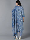 Ahika Women Blue Cotton Printed Kurta Trouser With Dupatta