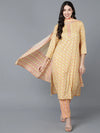 Ahika Women Yellow Cotton Printed Kurta Trousers With Dupatta