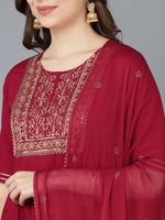 Ahika Women Maroon Pure Cotton Kurta Trousers With Dupatta