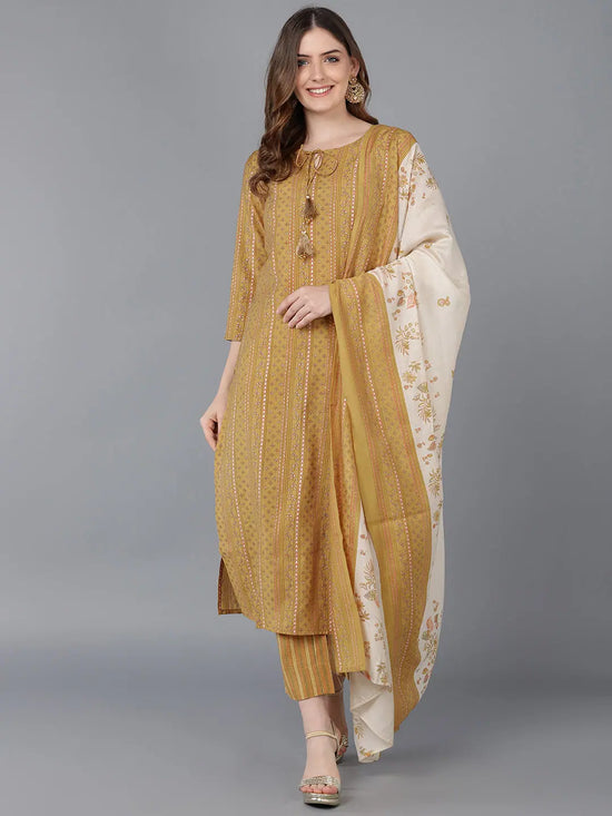 Ahika Women Mustard Poly Silk Kurta Trousers With Dupatta 1