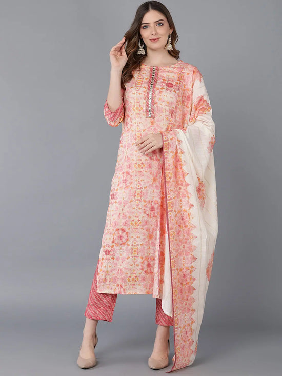 Ahika Women Peach Poly Silk Kurta Trousers With Dupatta