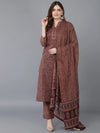 Ahika Women Maroon Pure Cotton Kurta Trousers With Dupatta Vkskd1544