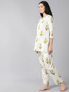 Ahika Women Off White Pure Cotton Printed Night Suit