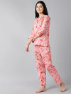 Ahika Women Pink Red Printed Pure Cotton Night Suit