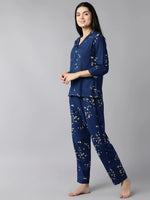 Ahika Women Blue Cream Coloured Pure Cotton Printed Night Suit