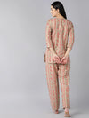 Ahika Women Beige Red Pure Cotton Printed Night Suit