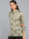 Ahika Grey Print Mandarin Collar Longline Top