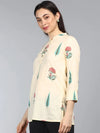 Ahika Cream Coloured Print Mandarin Collar Top