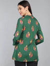 Ahika Green Floral Print Mandarin Collar Pure Cotton Longline Top