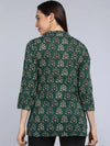 Ahika Green Floral Print Mandarin Collar Shirt Style Top