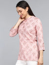 Ahika Pink Floral Print Mandarin Collar Roll Up Sleeves Top