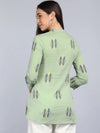 Ahika Green Print Mandarin Collar Longline Top