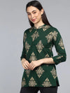 Ahika Green Print Mandarin Collar Top