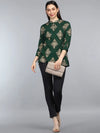 Ahika Green Print Mandarin Collar Top