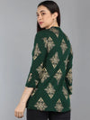 Ahika Green Print Mandarin Collar Top