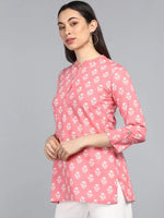 Ahika Pink Print Mandarin Collar Longline Top