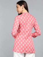 Ahika Pink Print Mandarin Collar Longline Top