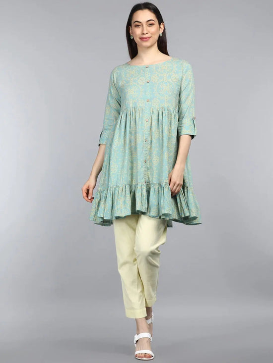 Ahika Green Yellow Floral Print Longline Top