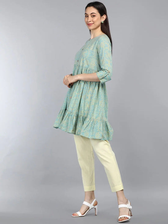 Ahika Green Yellow Floral Print Longline Top