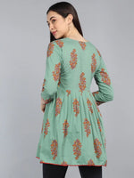 Ahika Green Floral Print Empire Longline Top