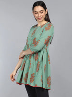 Ahika Green Floral Print Empire Longline Top