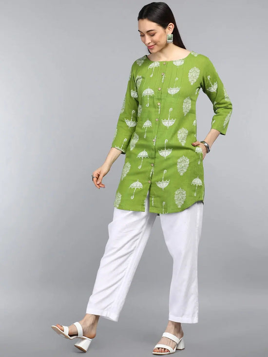 Ahika Green Print Longline Top