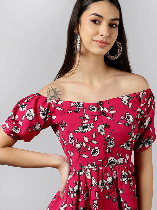 Ahika Women Pink Printed Floral Tops Vt1182