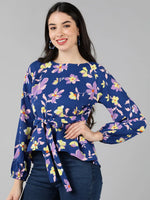 Ahika Women Navy Blue Printed Floral Tops